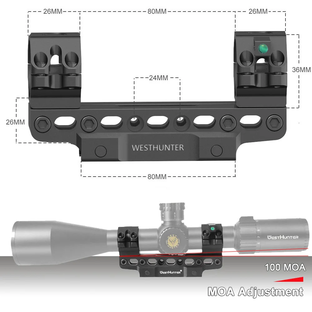 WestHunter WH301 One Piece Adjustable Length Angle Picatinny Rings Scope Mounts CNC Machined Optical Riflescope Accessories