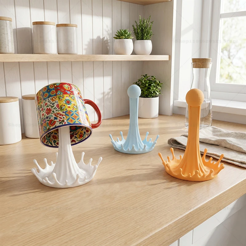 3D Printed Creative Splash Shape Drying Mug Stand, Upside Down Cup Drain Stand Household Kitchen Bathroom Table Decor Accessory