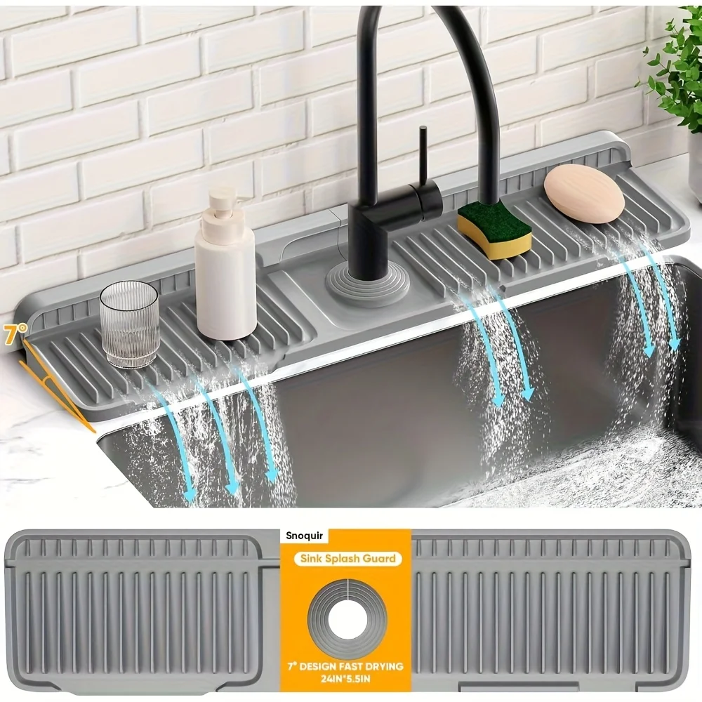 Protector contra salpicaduras para fregadero de cocina con 7 °   Diseño de pendiente, drenaje rápido, fijación a presión, receptor contra salpicaduras para encimeras de cocina y baño