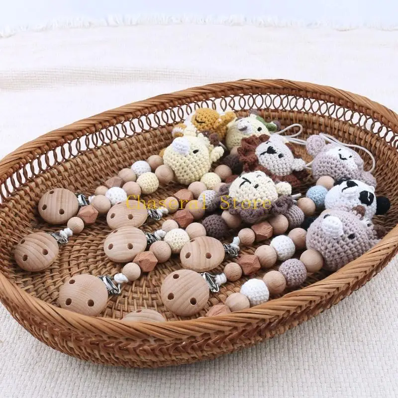 

E7CE Nursing Dummy Clip Teething Bead Knitting Animal Pacifier Clip Anti-Lost Pacifier Chain Baby Chewing Toy Teether Pendant