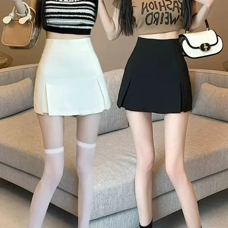 

High Waist A- Line Mini Skirt Split Design Formal Suit Black White Spring Summer New Women's Fashion Polyester Fiber Skirt