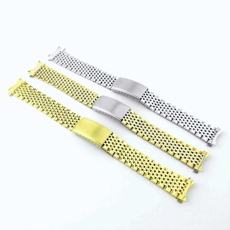 Curved End Watchband for Omega Seamaster Speedmaster DeVille Men's Stainless Steel Watch Strap 18mm 19mm 20mm Thin Bracelet Belt