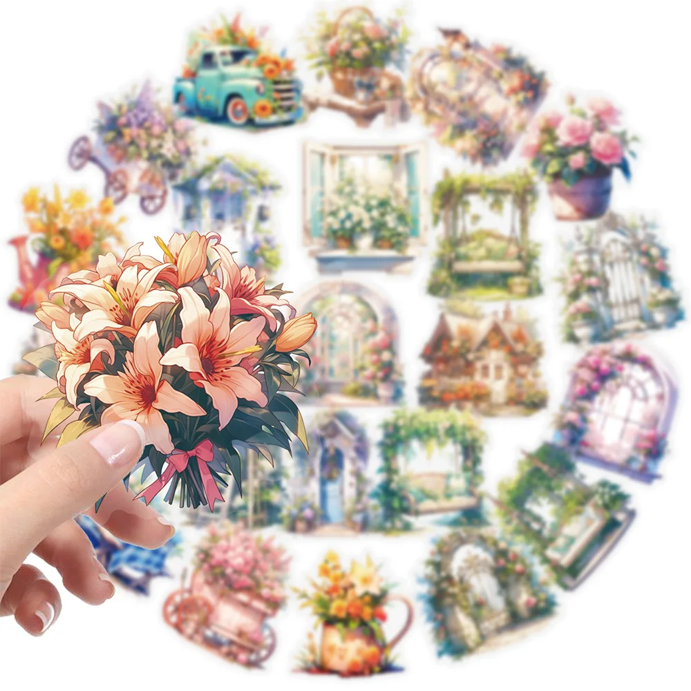 

10/30/56pcs Cute Vintage Garden Flowers PET Stickers Aesthetic Cartoon Decoration Decals DIY Suitcase Laptop Transparent Sticker
