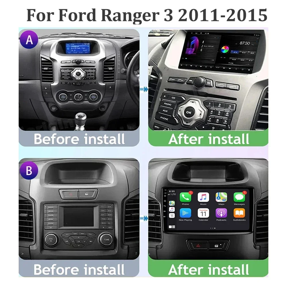 Car Radio Carplay Android 13 For Ford Ranger 3 2011-2016 Multimedia Touch Screen Navigation GPS Wireless Carplay Stereo 2Din