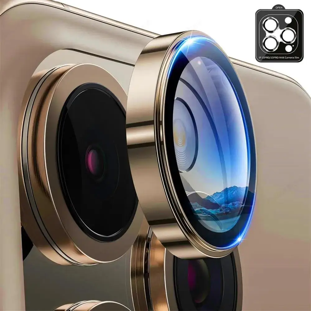 Protector de Lente de Cámara para iPhone 15 16 Pro Max, Anillo Metálico de Vidrio, Cubierta Completa para Cámara, Accesorios para iPhone 15 16 Pro Max