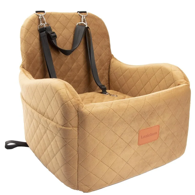 1PC Warm Portable Dog Car Seat for Pet Small Medium Dogs with Washable Cushion Bed Safety Belt Storage Pocket for Outdoor Travel view 5