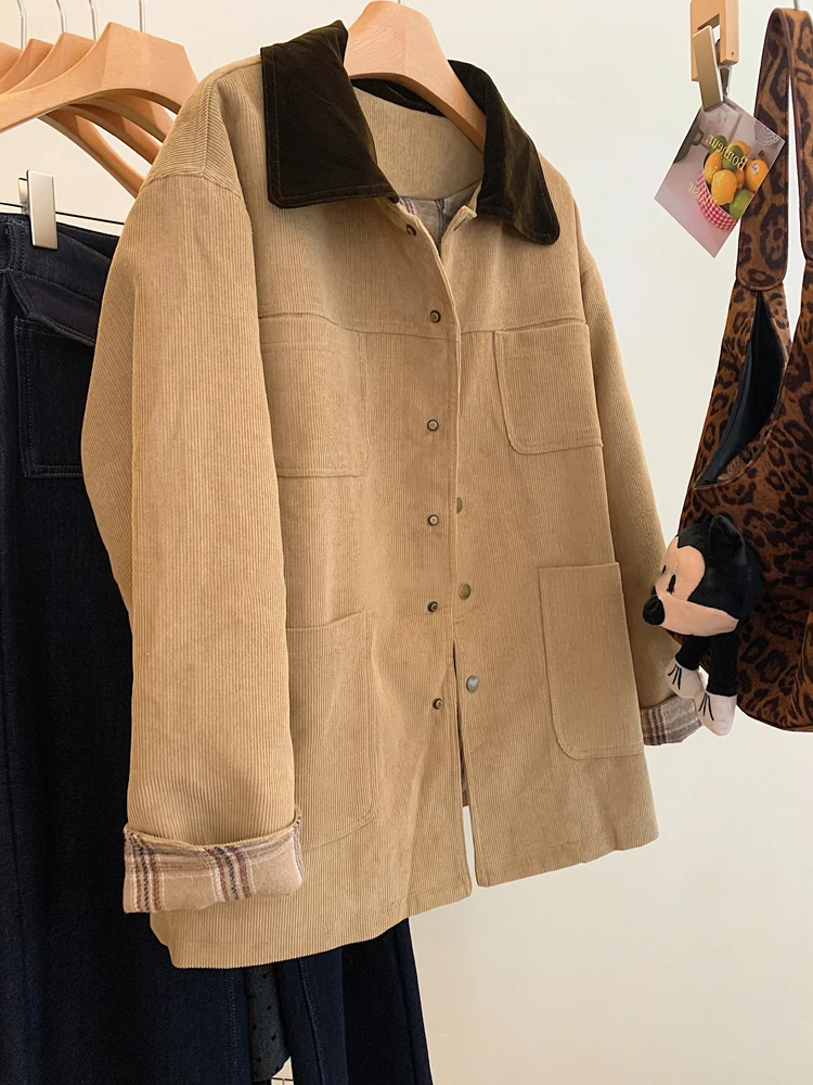 

Retro i Color Blo Collar Casual Jaet Loose Fit Versatile Top for Men And Women Spring Autumn Faion Design Warmth