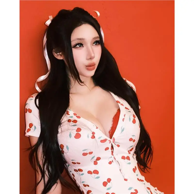 Blababy Pure Desire Cherry Print Button Splice Slim Fit Home Rer High Waist ort Pants 9%-95% Fabric Content Summer 2025