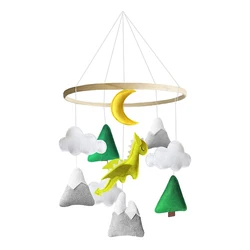 Newborn Baby Crib Hanging Mobile Wind Chimes with Felt Dinosaur Moon Cloud Tree Mountain Pendants for Baby Shower Birthday Gifts