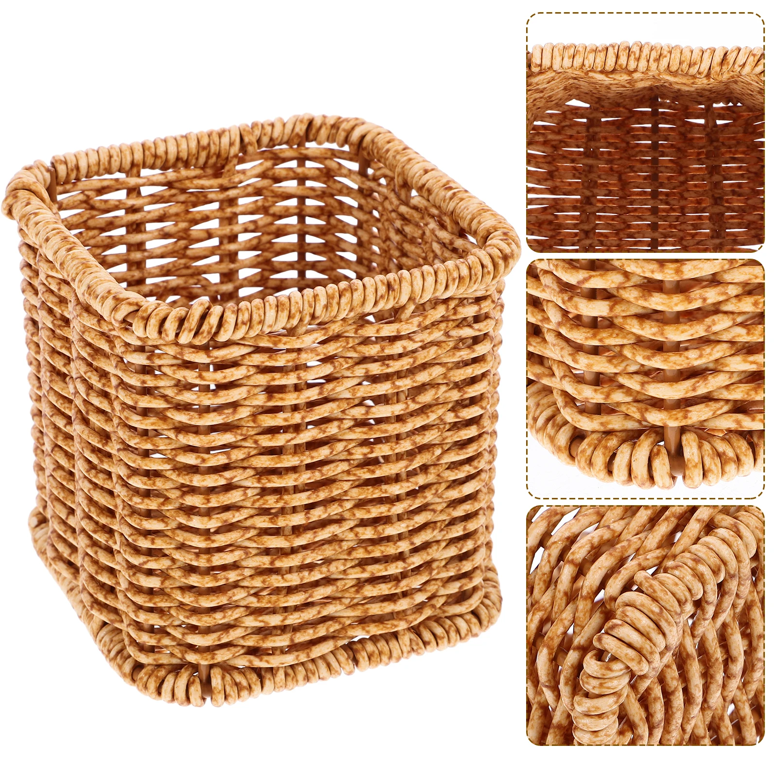 

Rustic Style Plastic Pen Holder Storage Box Desktop Organizer Decorative Stationery Pot Household Pen Container Office School