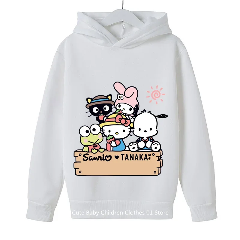 2024 Cute Anime Hello Kitty Kids Girls Hooded Hoodie Fashion Boys Casual Student Teen Casual Top Ages 1-14 Outdoor