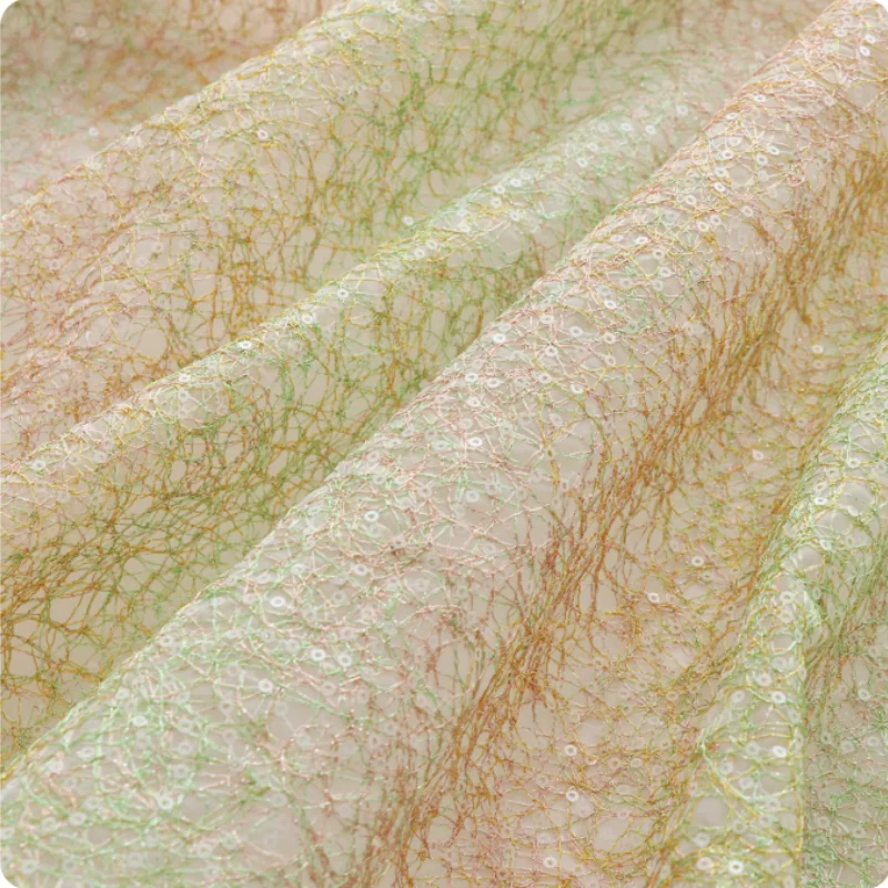 

Colorful thread sequin embroidered organza fabric for women's suit dress fabric DIY handmade polyester fabric