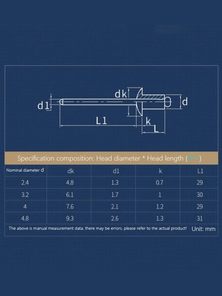 10 ~ 50 pz M2.4 M3.2 M4 M4.8 Cupola di Rame Tipo Aperto Nucleo Tirando Rivetti Auto Collegamento Tipo di Tiro Rivetto Cieco