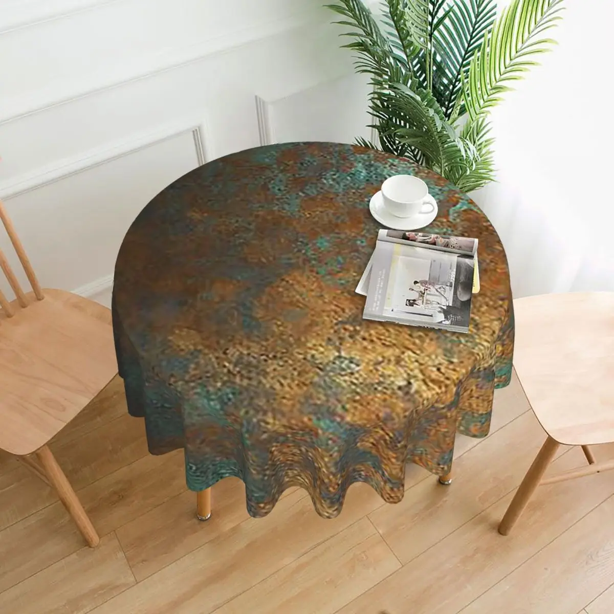 Oxidized Copper Waterproof Round Tablecloth Oilproof Table Cloth for Kitchen Events Dining Table Cover 60 inch