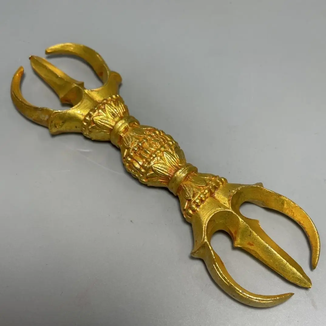 Gilt five strands of Vajra, Vajra pestle, hand handle Xizang cultural and play magic ware Tantra ornament collection Nepalese an