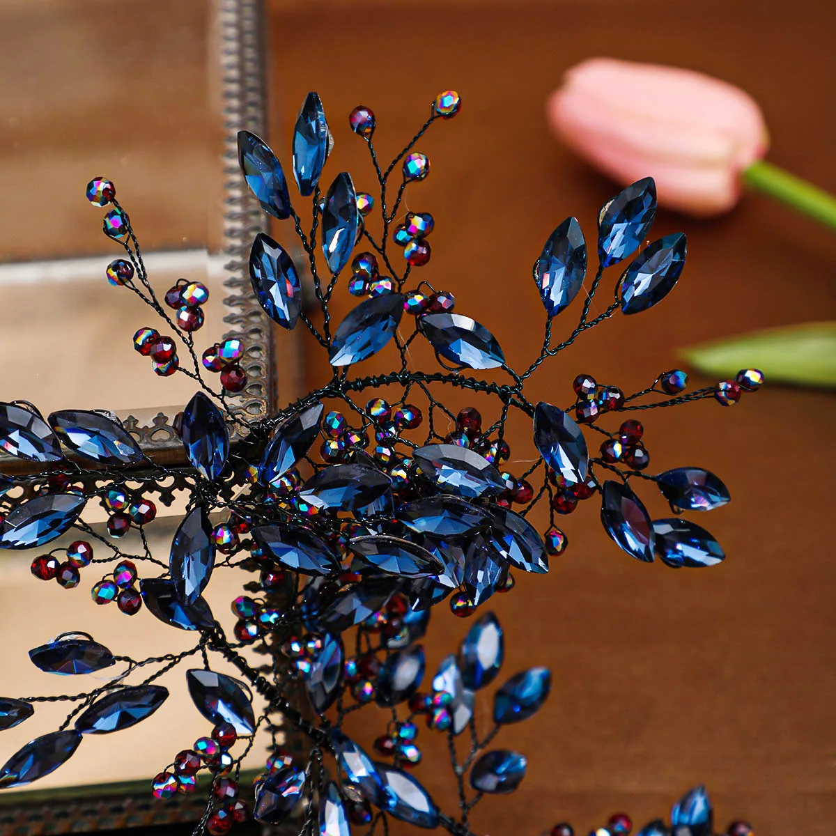Baroque Vintage Black Blue Headbands For Women Bride Handmade Crystal Rhinestone Hairbands Wedding Hair Accessories Halloween image 5