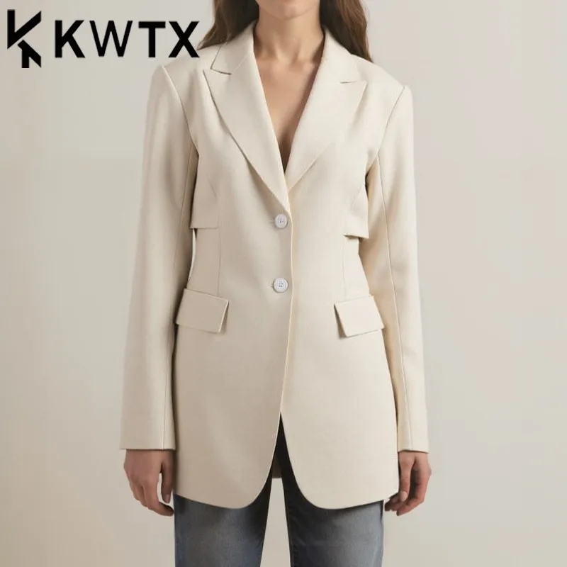

KWTX женский пиджак с вырезом, однотонный, с зубчатыми лацканами, для офиса, уличного шика, весна 2024, элегантный дизайнер премиум-класса на заказ
