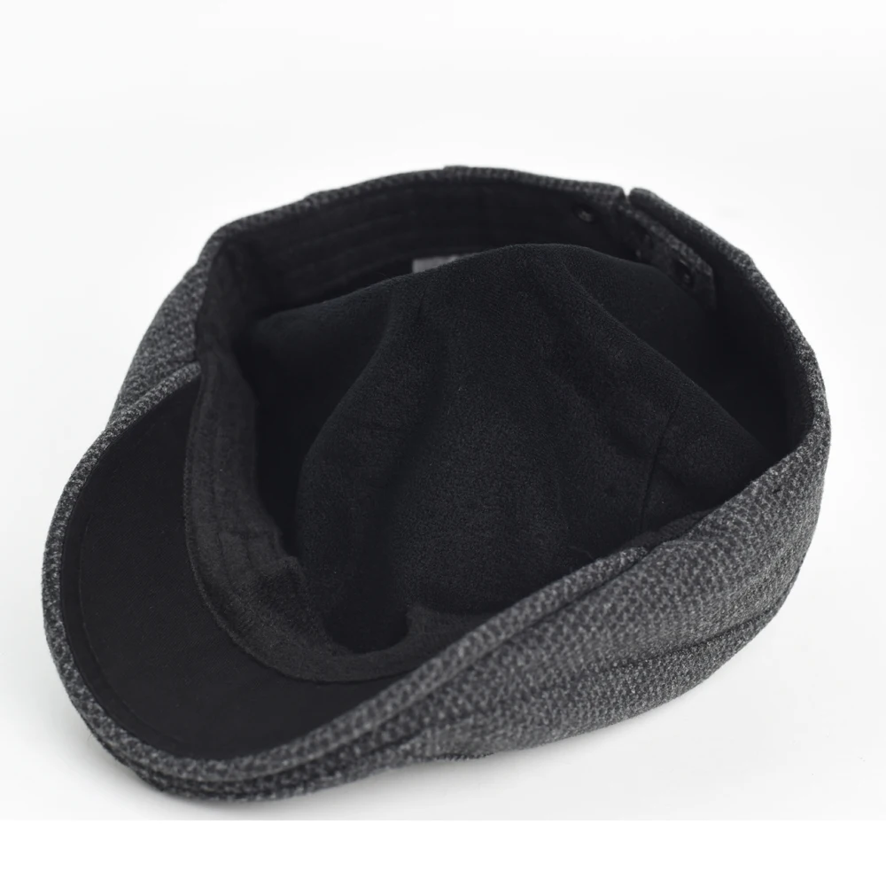Winter Herbst Warme Zeitungsjunge Mütze Männer Frauen Plaid Dicke Vintage Casual Berets Mode Flachen Hut Schirmmütze Einstellbar – Detail 9