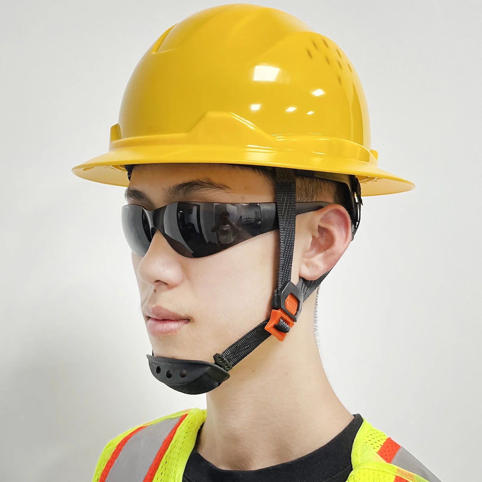 Casco Industrial de ala completa para ingeniero, protector solar de construcción, casco de seguridad HDPE aprobado por ANSI con visera ajustable de