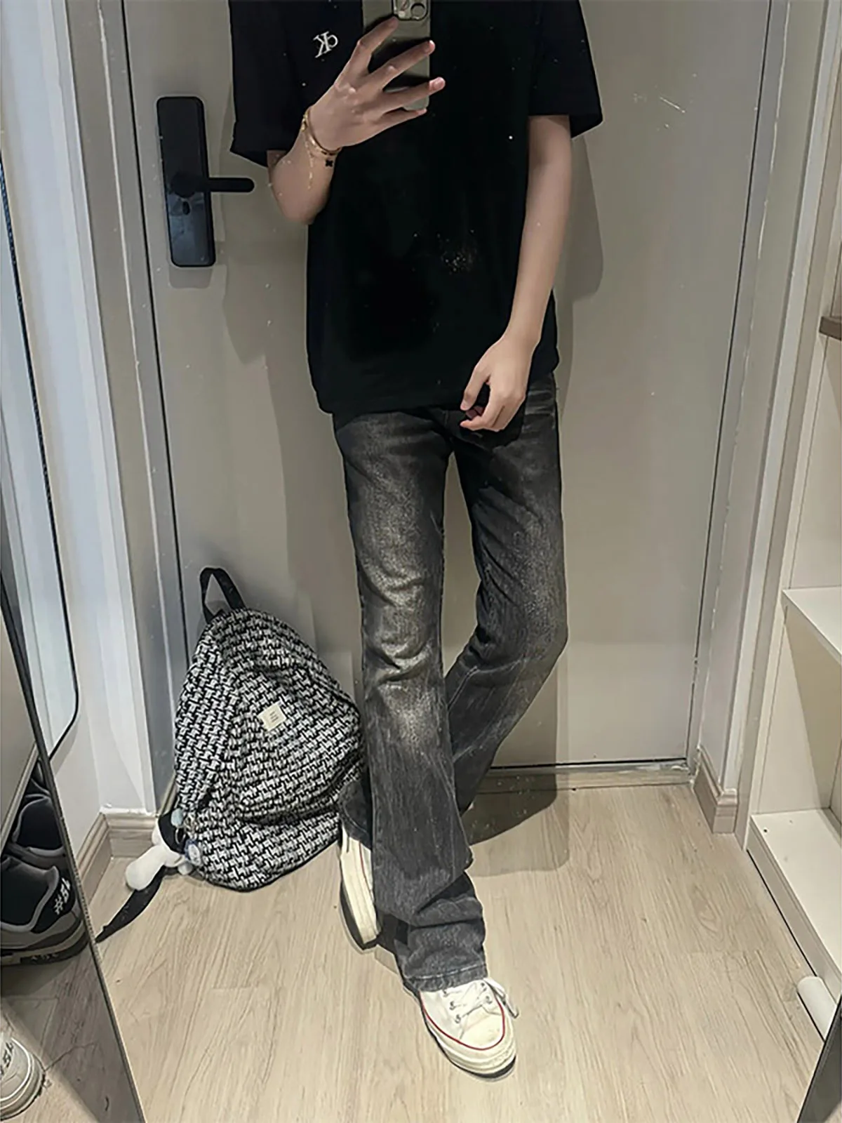 Jeans Slim Fit Desgastados Estilo High Street para Homens e Mulheres, Calças de Perna Reta e Larga, Jeans Casuais de Verão para Jovens