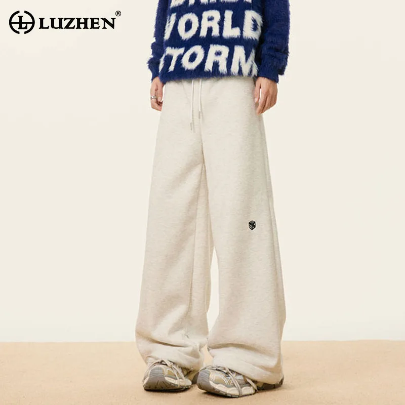 

LUZHEN 2025 зимние оригинальные утолщенные теплые прямые повседневные брюки мужские стильные свободные брюки с вышивкой логотипа на флисовой подкладке JY5154