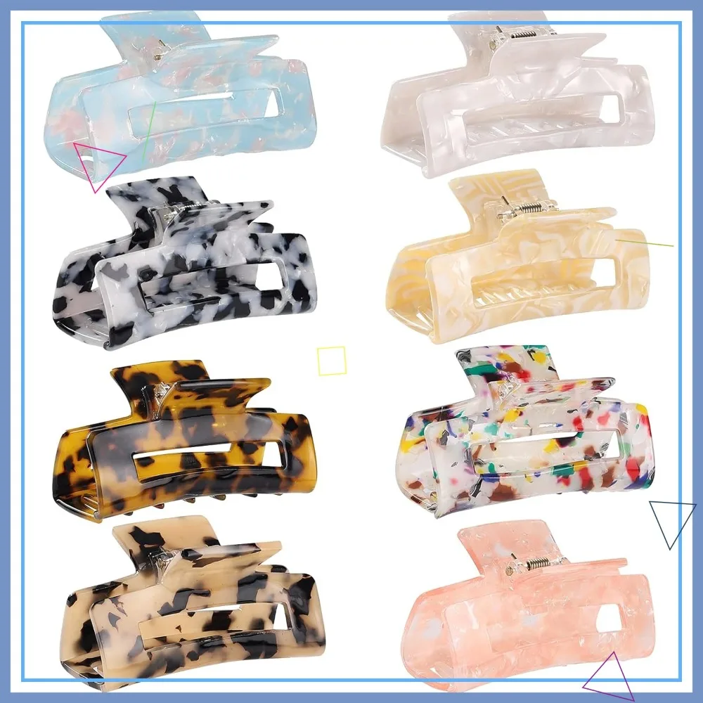 

8 Pack Tortoise Hair Claw Clips Rectangle Shape 3 Inch Fashion Clips for Women