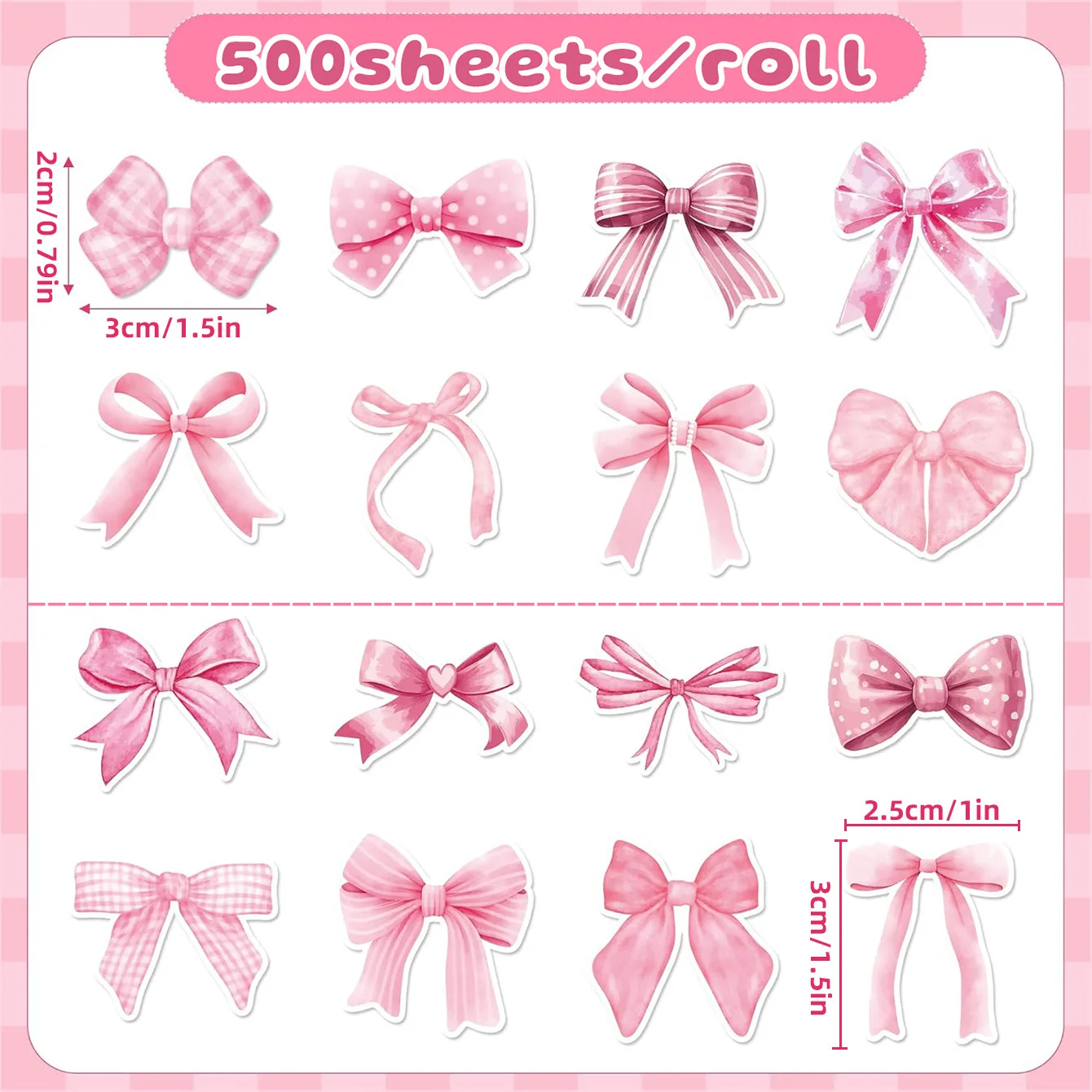 500pcs/roll Pink Bow Seal Stickers, Cute Gift Box Blessing Stickers, Packaging Decoration Adhesive Sticker Materials