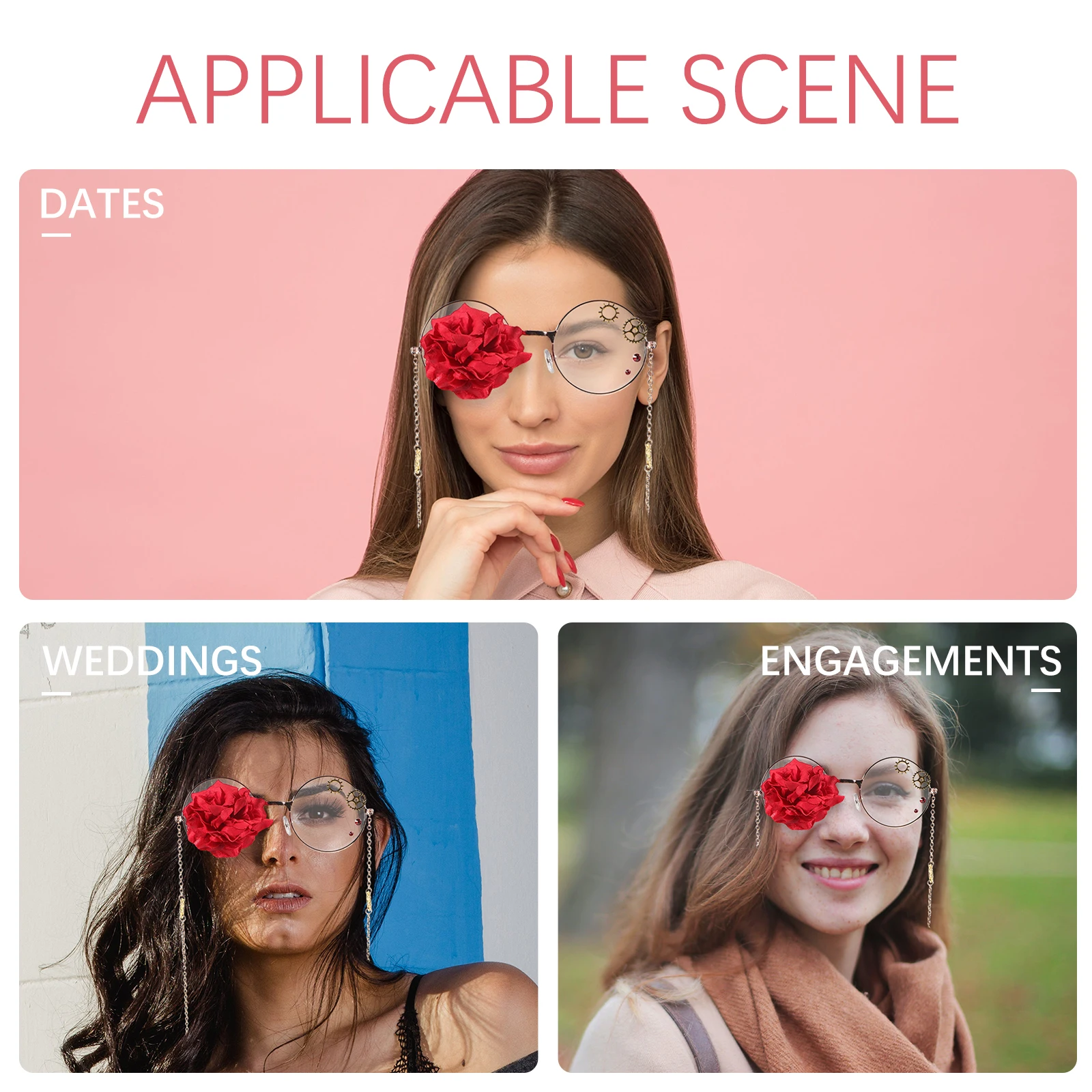 

Steampunk Retro Glasses Frames Decorative Eyewear Rose Chains Halloween Party Accessories Punk Style Women Men