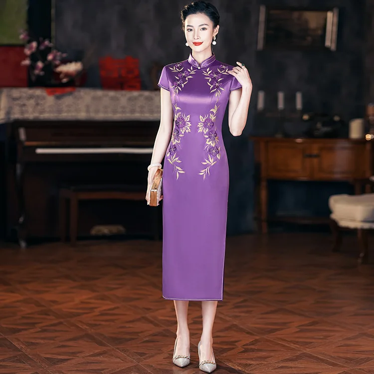 

Yourqipao Chinese Wedding Party Dress 2023 New Satin Embroidery Traditional Bridal Cheongsam Mother Of The Bride Party Dresses