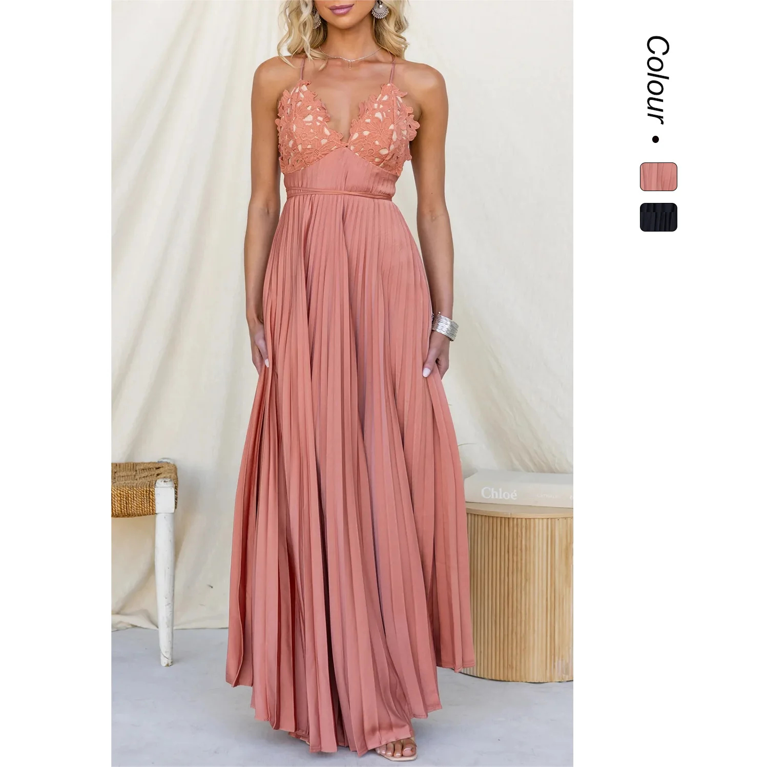 25 Summer Collection Women's Sexy And Elegant Lace Patchwork Large Hem Strap Dress 6885 Dress Elegant Sexy Prom Luxury Femme