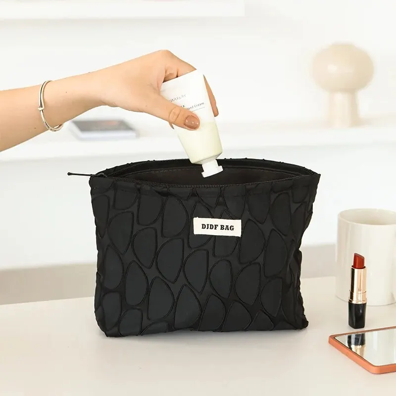 Borsa per il trucco da donna borsa per la conservazione del tovagliolo sanitario con cuscino d\'aria per rossetto nero di grande capacità borsa da