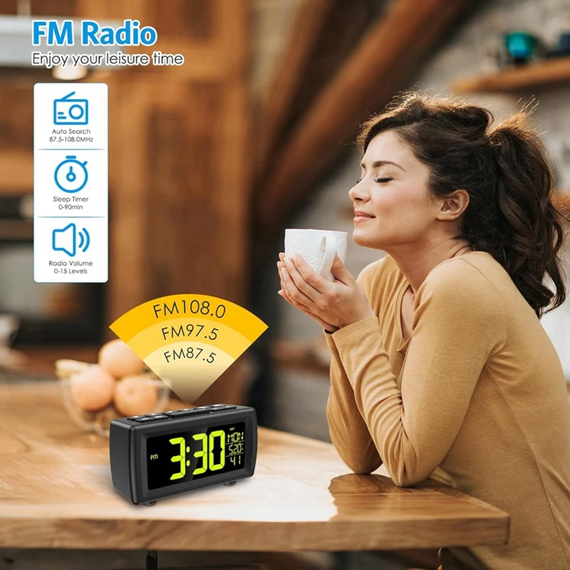 FM-радио часы для спальни, цифровые FM-радио часы с диммером яркости, USB-порт, 7 цветов шрифта, белый повтор
