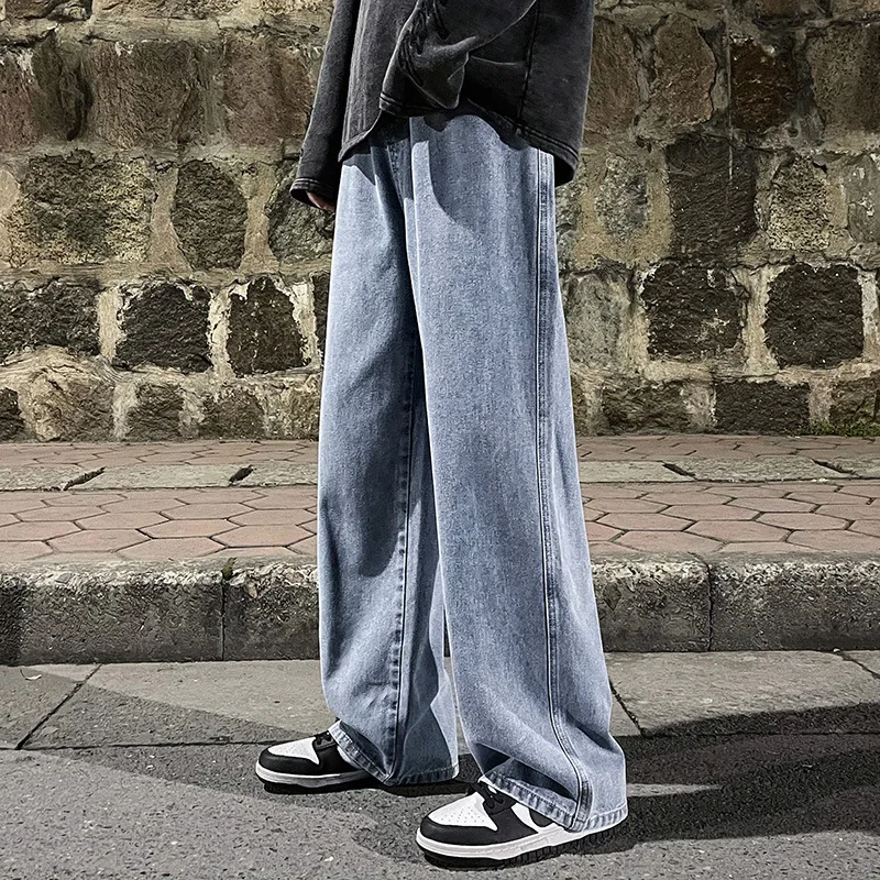 Korean Fashion Drawstring Y2K Jeans Spring and Autumn Elastic Waist Student Jeans High Waist Straight Wide Leg Pants Streetwear
