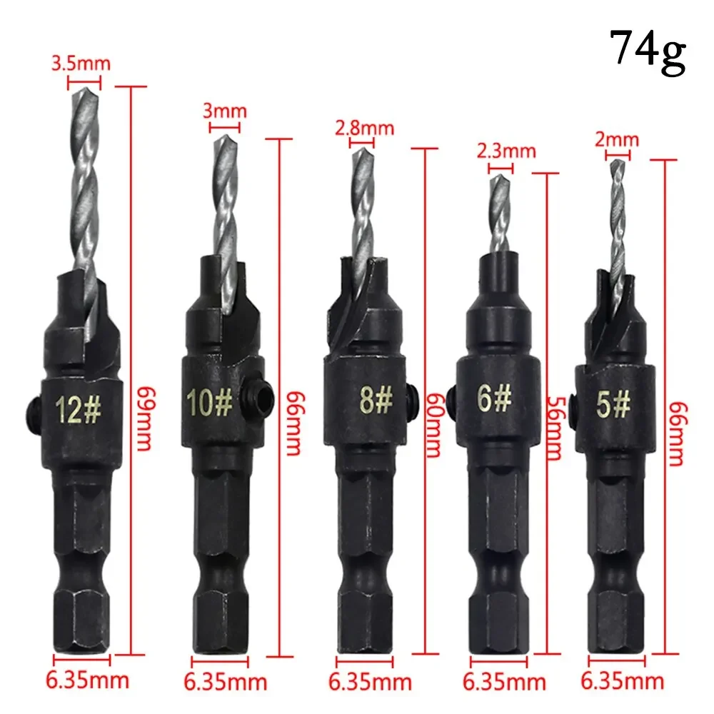 4/5Pcs Woodworking Taper Hex Shank Screw Countersunk Drill Bit for Hole Drilling And Reaming Tool Set Hexagon Taper Drill Bits