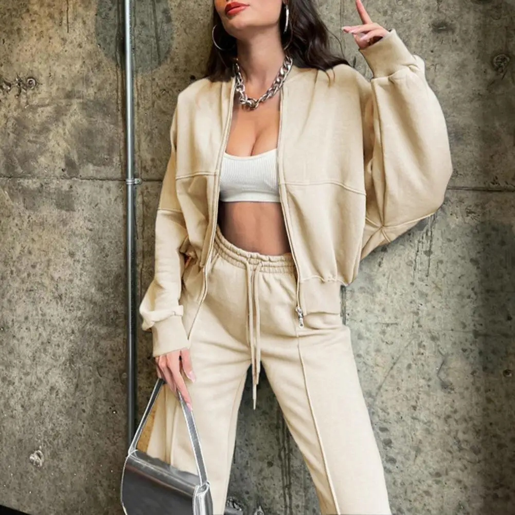 

Autumn Winter 2 Pieces White Women's Sets Knitted Tracksuit Closure Sweater Coat and Straight Jogging Pant Suits 2023 New