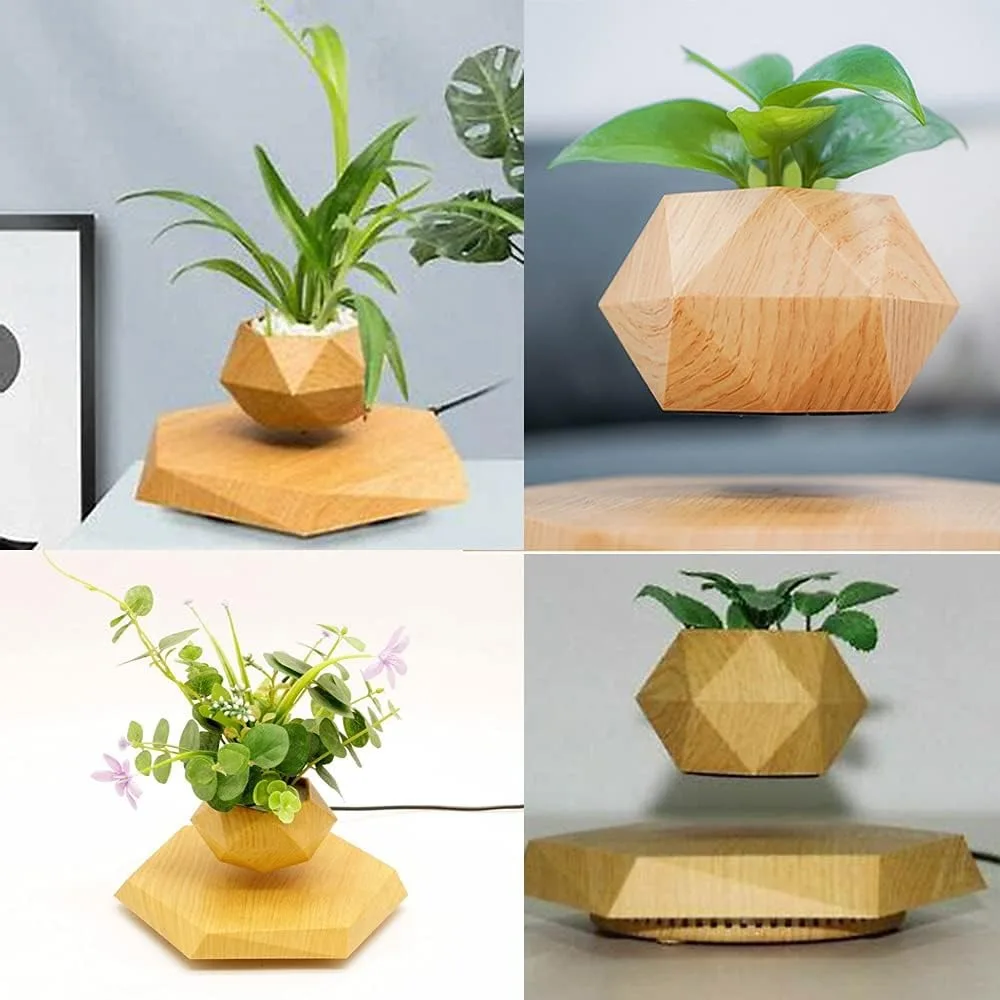 

Hexagon Magnetic Levitating Plant Pot Floating Air Bonsai Suspension Flowerpot for Office Home Decor Gift