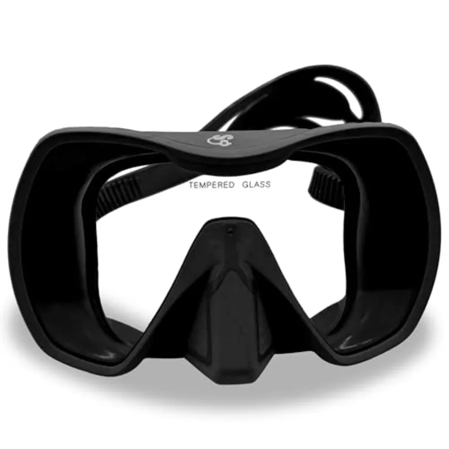 

Scuba diving mask for snorkeling freediving swimming: single-lens tempered glass wide-angle view low-volume design soft silicon