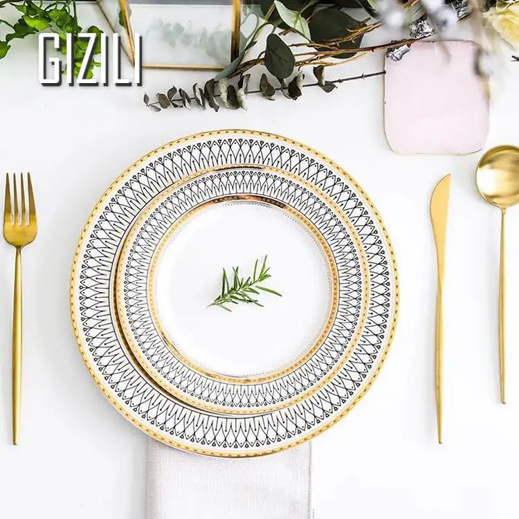 European Ceramic Plate Set Restaurant Light Luxury Dish Dessert Plate Serving Dinner Plates Salad Plate Kitchen Dinnerware