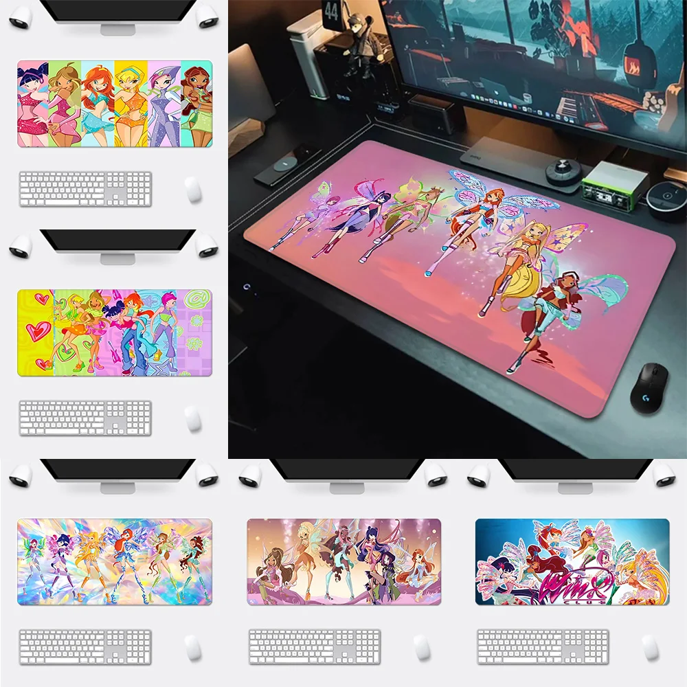 Mousepad HD Printing Computer Gamers Locking Edge Non-slip Mouse Pad Anime Girl W-Winx Clubs XXL90x40cm Keyboard PC Desk Pad