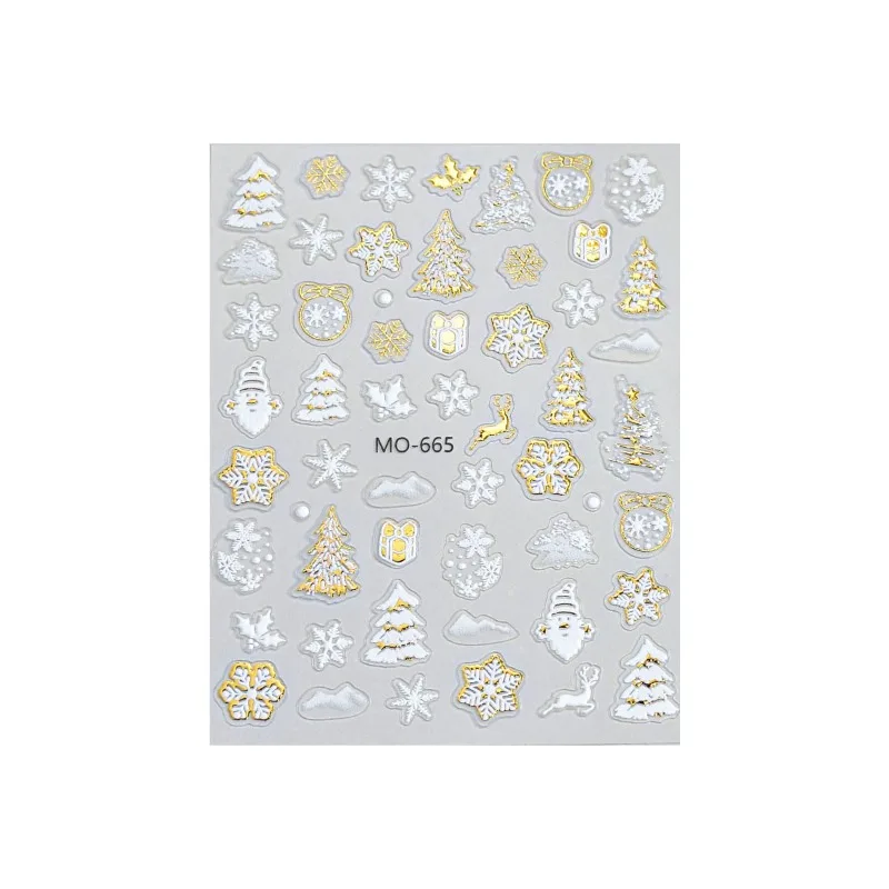 3Pcs/Set Embossed Snowflake Nail Stickers Gold Foil Winter Snow Nail Art, 3D Christmas Press-On Nail Decor for Festive Manicures