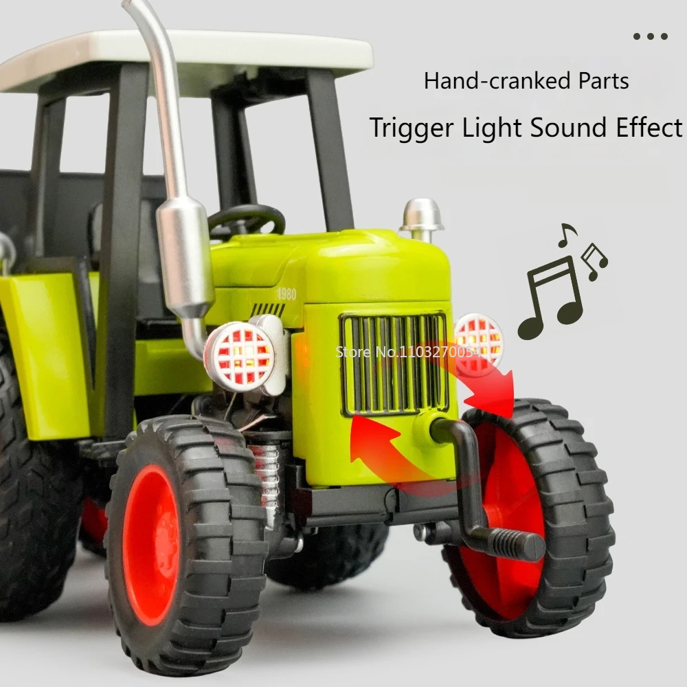 1/32 Four Wheeled Agricultural Tractor Alloy Die Cast Toys Model Car Compartment Can Be Opened Sound and Light Vehicle Boy Gifts