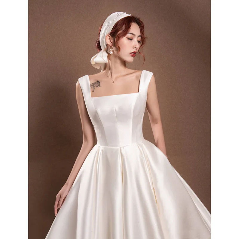 Petite robe de mariée en satin simple, écharpe quotidienne, voyage, séance photo, sortie, nouveau, 2024