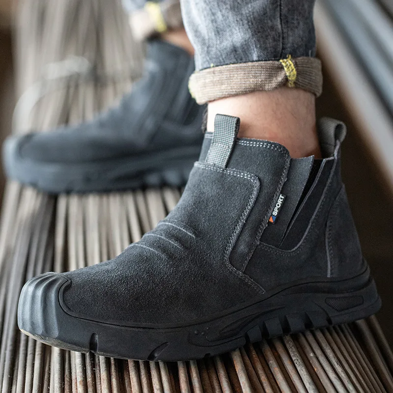 mens fashion steel toe caps work safety boots cow suede leather welding shoes security chelsea boot ankle botas protect footwear