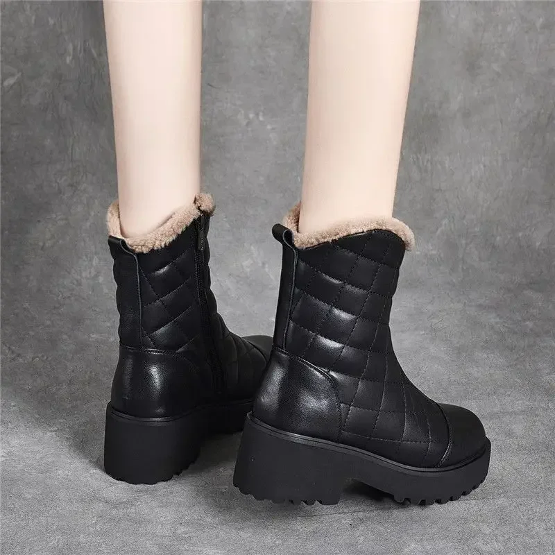 Elegant With Medium Heels Ladies Snow Boots Padded Female Shoes Plus Warm Winter Footwear 2024 Novelty On Promotion Protective