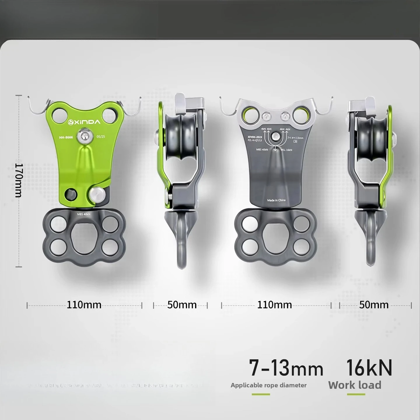 HH-8666 High Load-bearing Strength Aluminum Alloy Double Pulley Cross Transport Sling Rescue Camping