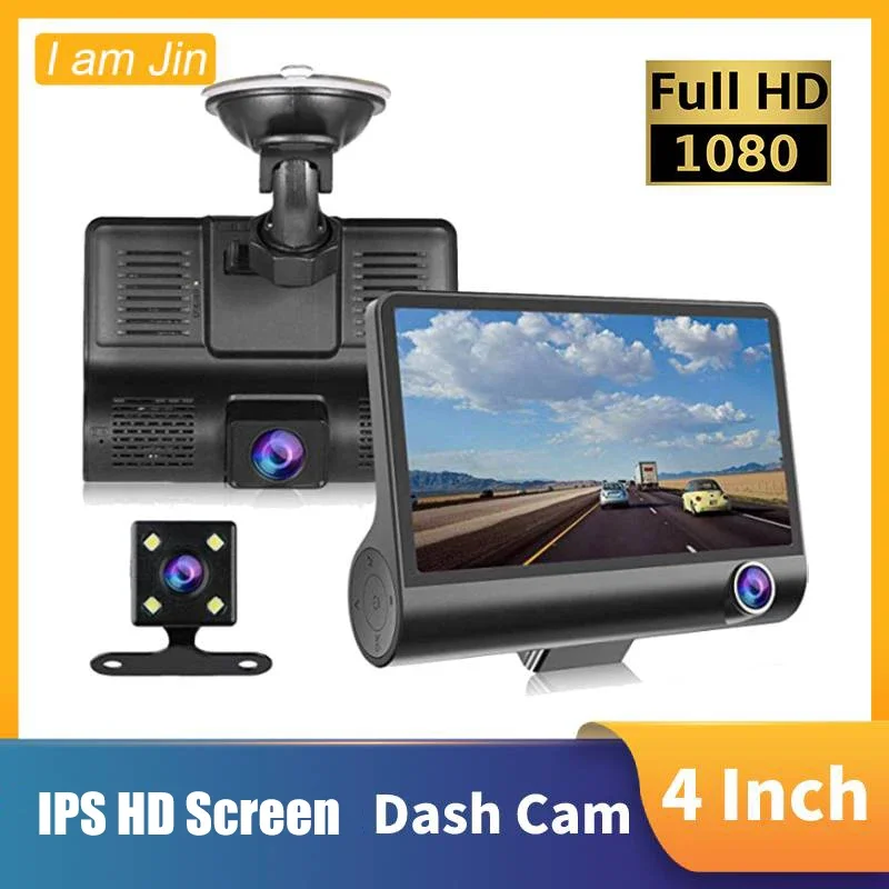 

4 inch Black Box Car DVR Dashcam Dash Camera IPS HD Screen 1080P Dual Lens Video Recorder Front + Interior View Camera Dash Cam