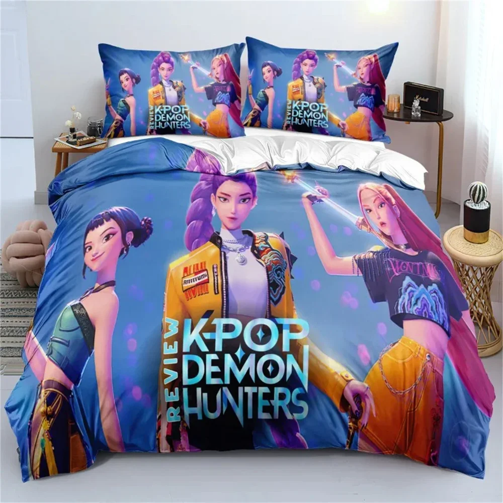 3D Demon-Hunters Bettwäsche-Set Huntrix Bettbezug Bettwäsche Zimmer Bettbezug Anime Bettlaken Single Twin Full Queen King Size