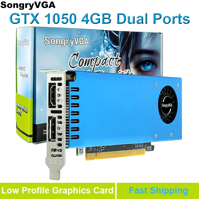 بطاقة رسومات SongryVGA GTX 1050 4GB GDDR5 منخفضة المستوى، 128 بت PCIe 3.0 x16، منافذ HDMI DP HDCP 2.2 دعم، وحدة معالجة الرسومات ذات الشكل الصغير