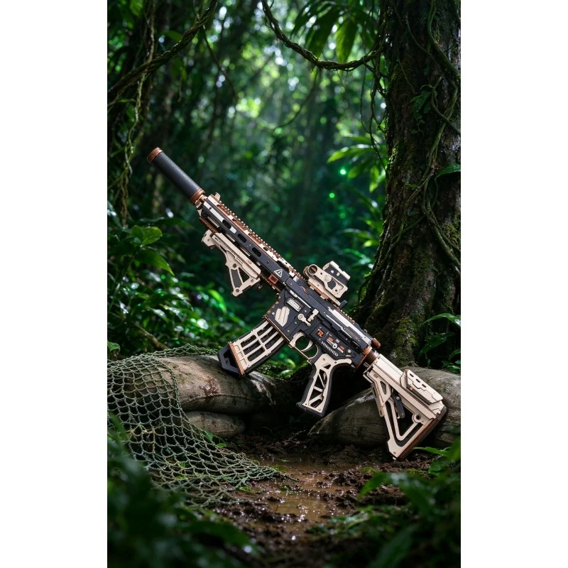 Adult DIY 3D Wooden Mechanical Build Kit, Tactical Carbine Assembly Puzzle Model, Desktop Collectible Display Ornament