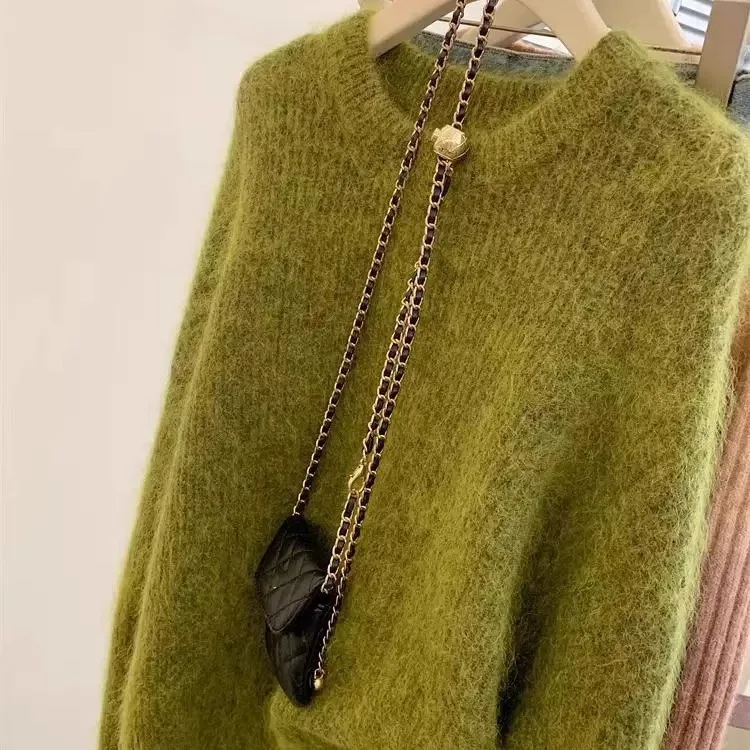 Raccoon Fleece Green Sweater Women's 2025 New Autumn/winter Super Good-looking, Lazy Style, Chic and Beautiful Top